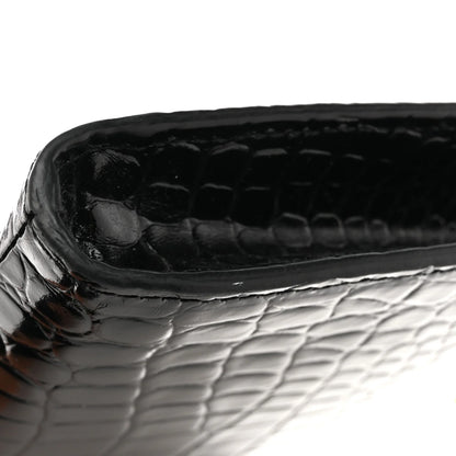 Alexander McQueen Calfskin Crocodile Embossed Knuckle Flat Clutch Black Gold