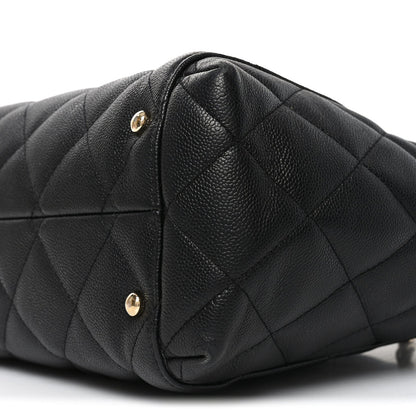 Caviar Quilted Small Shopping Tote Black