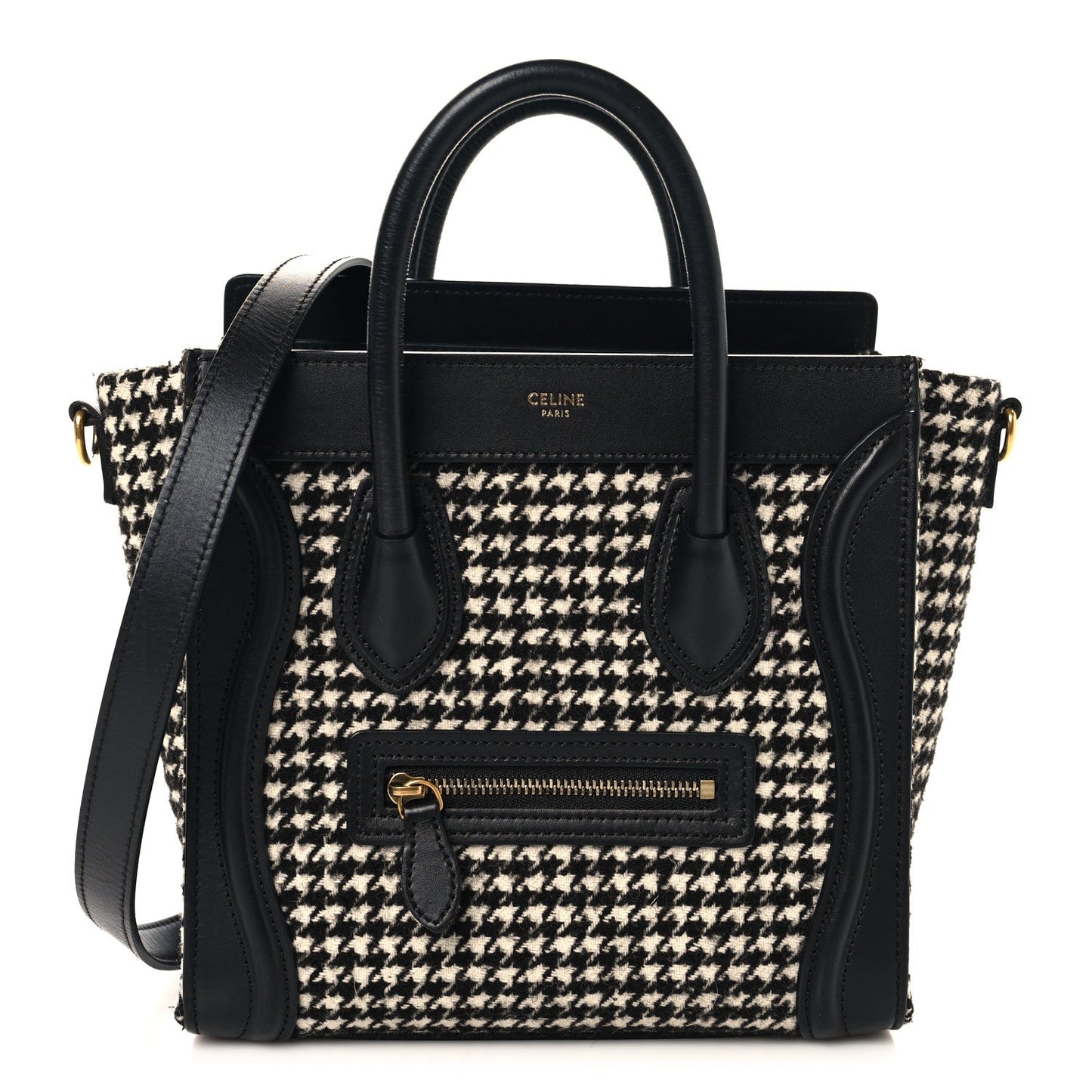 Smooth Calfskin Houndstooth Nano Luggage White Black