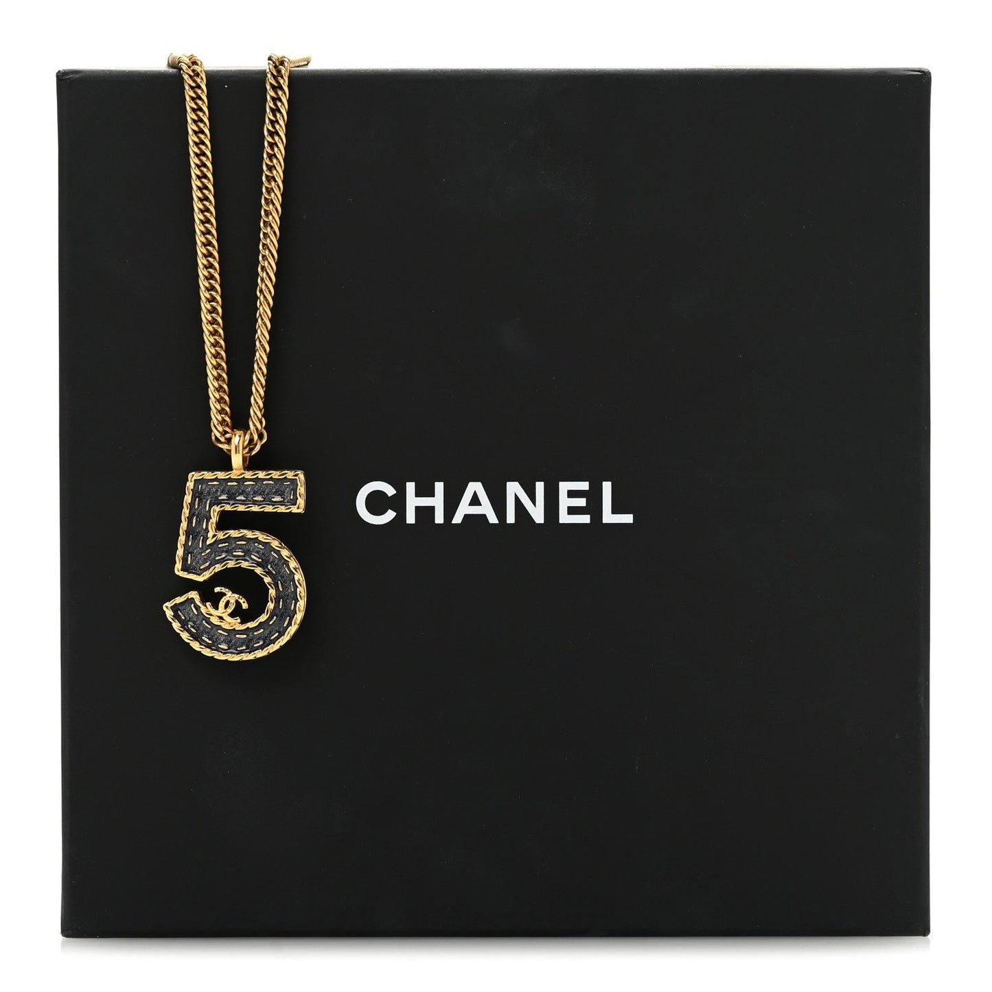 Metal Enamel Denim CC No 5 Necklace Gold Blue