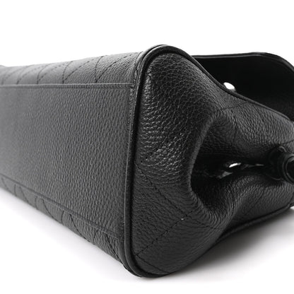 Grained Calfskin Stitched Urban Essentials Small Shopping Bag Black