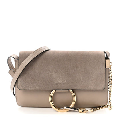 Suede Calfskin Small Faye Shoulder Bag Motty Grey