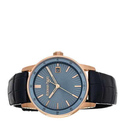 Audemars Piguet 18K Rose Gold Alligator 38mm Code 11.59 Automatic Watch Blue 77410OR.OO.A344CR.01
