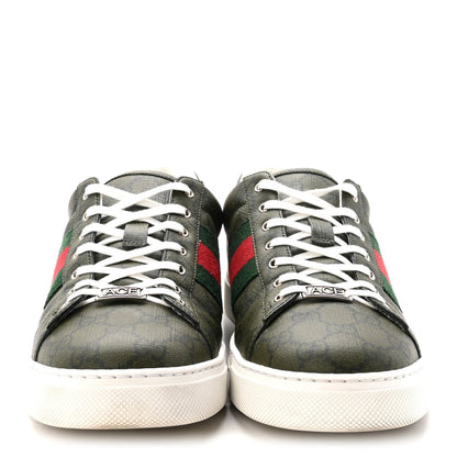 GG Supreme Monogram Web Mens New Ace Sneakers 10 Green