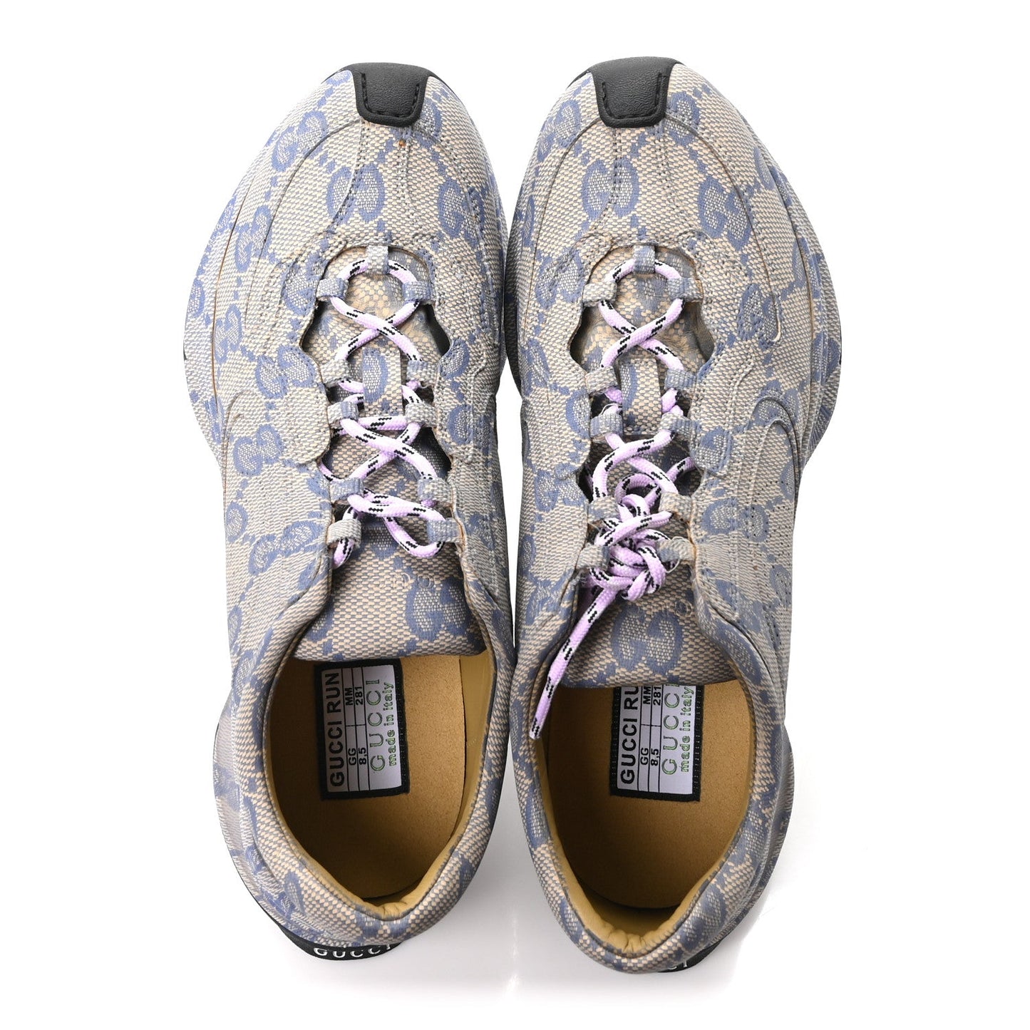 Ultralight Plume Calfskin Monogram Printed Mens Gucci Run Sneakers 8.5 Beige Blue