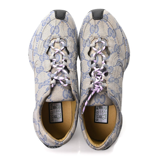 Ultralight Plume Calfskin Monogram Printed Mens Gucci Run Sneakers 8.5 Beige Blue