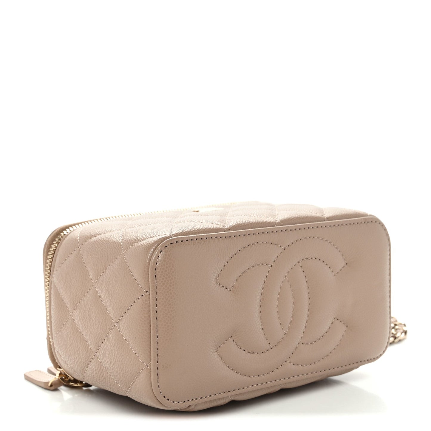 Caviar Quilted Small Vanity Case With Chain Dark Beige