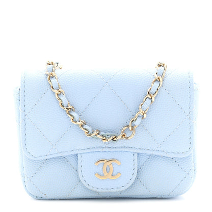 Caviar Quilted Flap Chain Waist Bag Light Blue