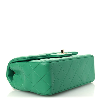 Lambskin Quilted Mini Rectangular Flap Green