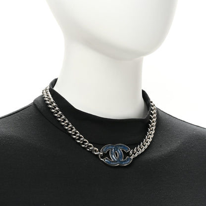 Enamel CC Chain Choker Silver Blue