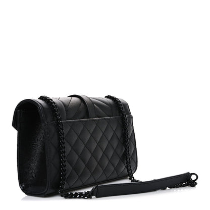 Grain De Poudre Textured Mixed Matelasse Triquilt Small Monogram Monochrome Satchel Black