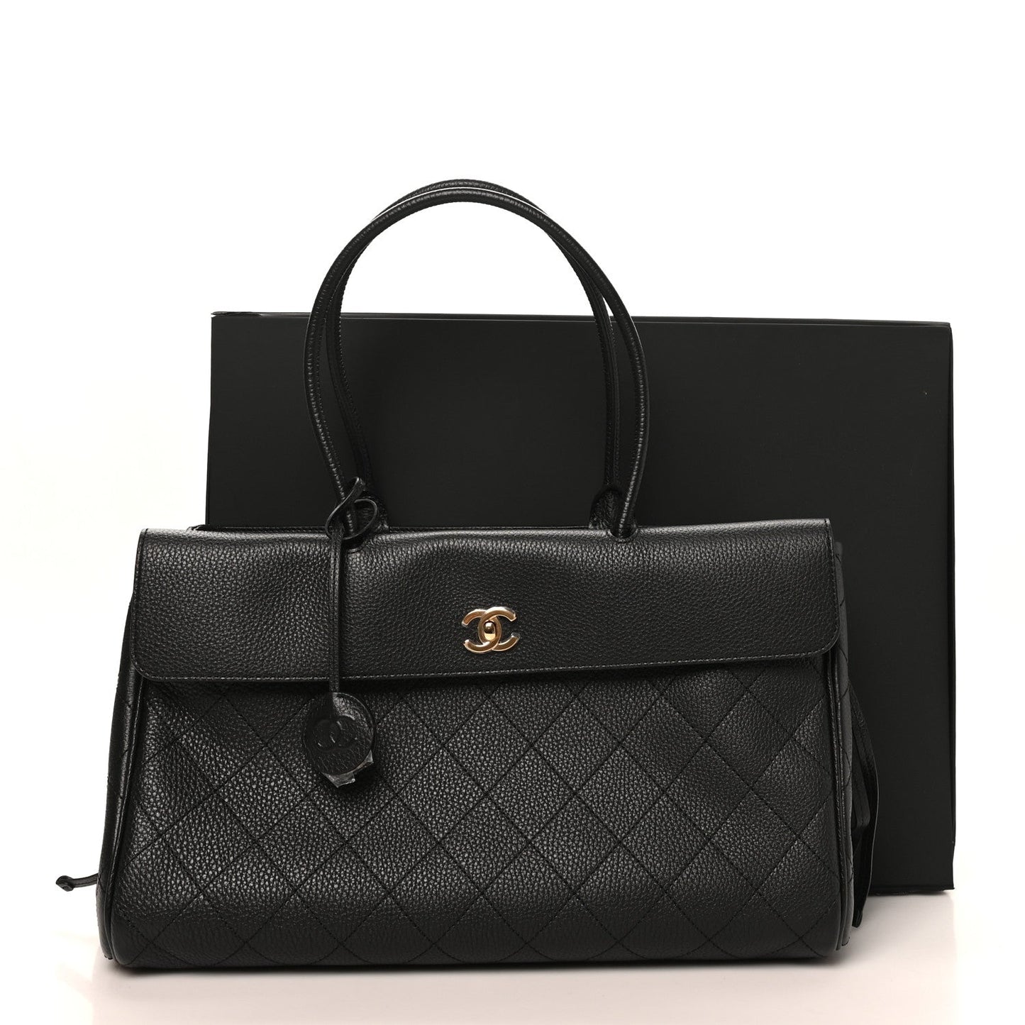 Grained Calfskin Stitched Urban Essentials Medium Shopping Bag Black