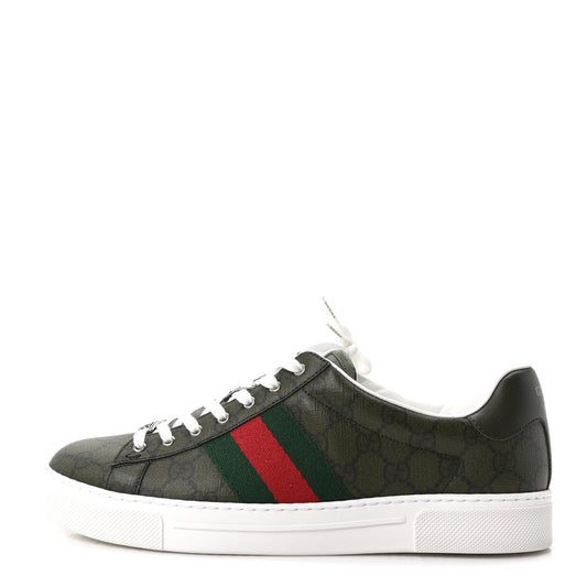 GG Supreme Monogram Web Mens New Ace Sneakers 9 Green