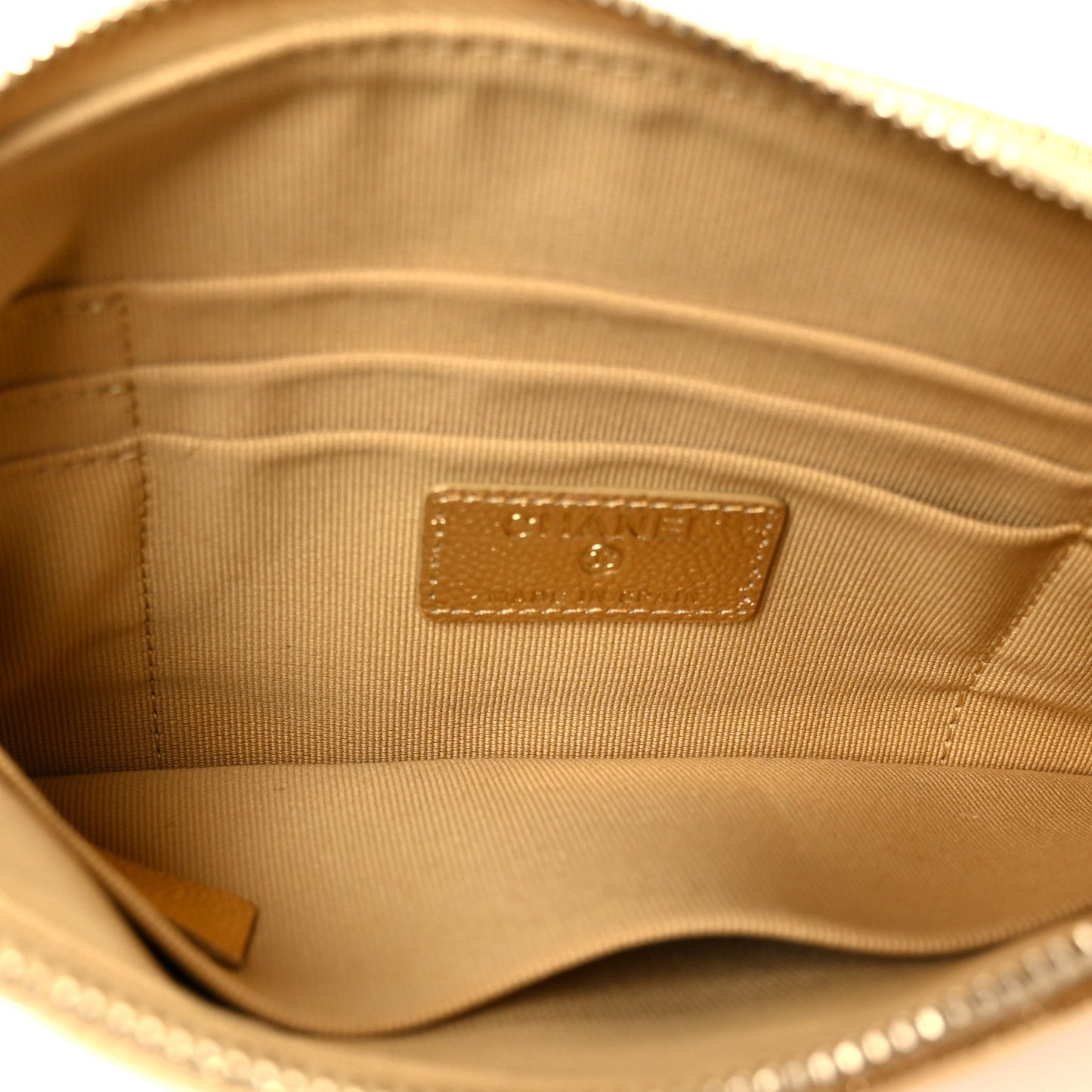 Metallic Caviar Quilted Small Zipped Pouch Gold
