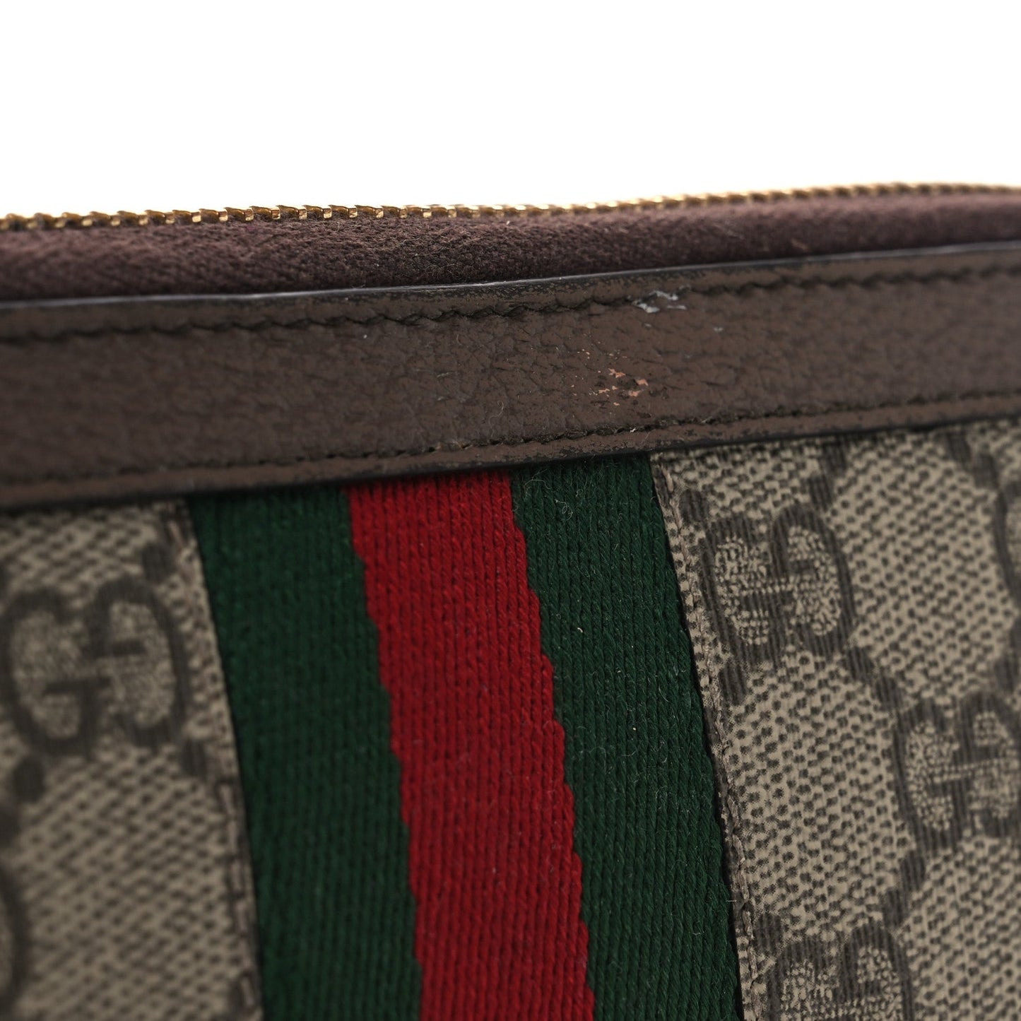 GG Supreme Monogram Web Ophidia Zip Around Wallet Brown
