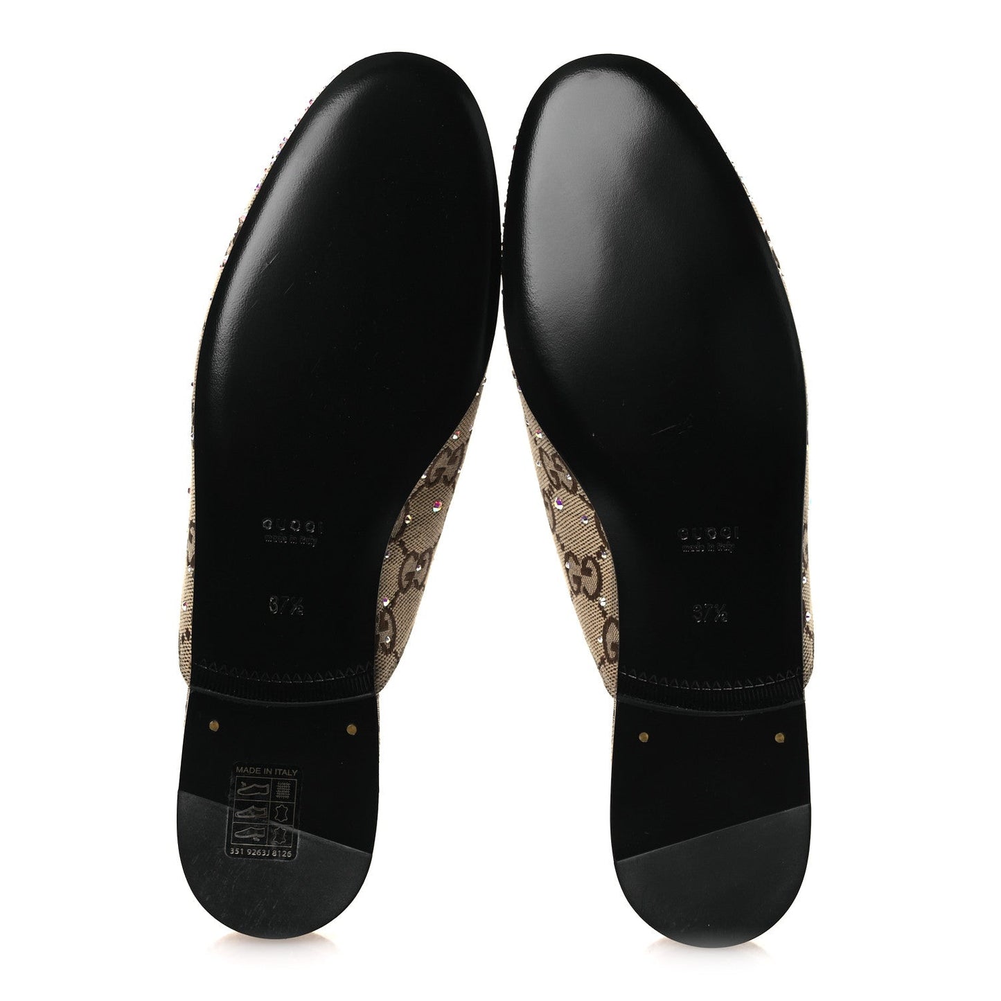 Crystal Canvas GG Monogram Nappa Womens Princetown Slippers 37.5 Beige Ebony New Acero
