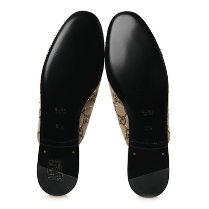Crystal Canvas GG Monogram Nappa Womens Princetown Slippers 37.5 Beige Ebony New Acero