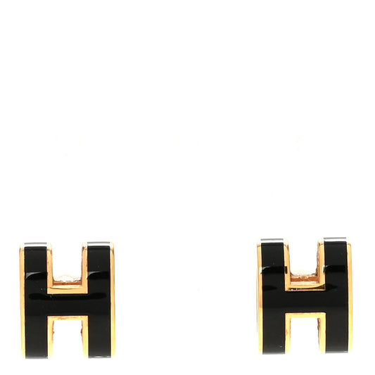 Rose Gold Lacquered Mini Pop H Earrings Black