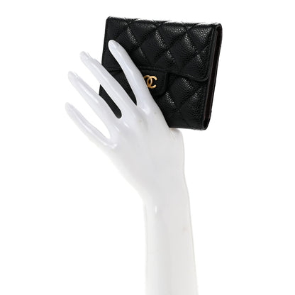 Caviar Quilted Compact Flap Wallet Black