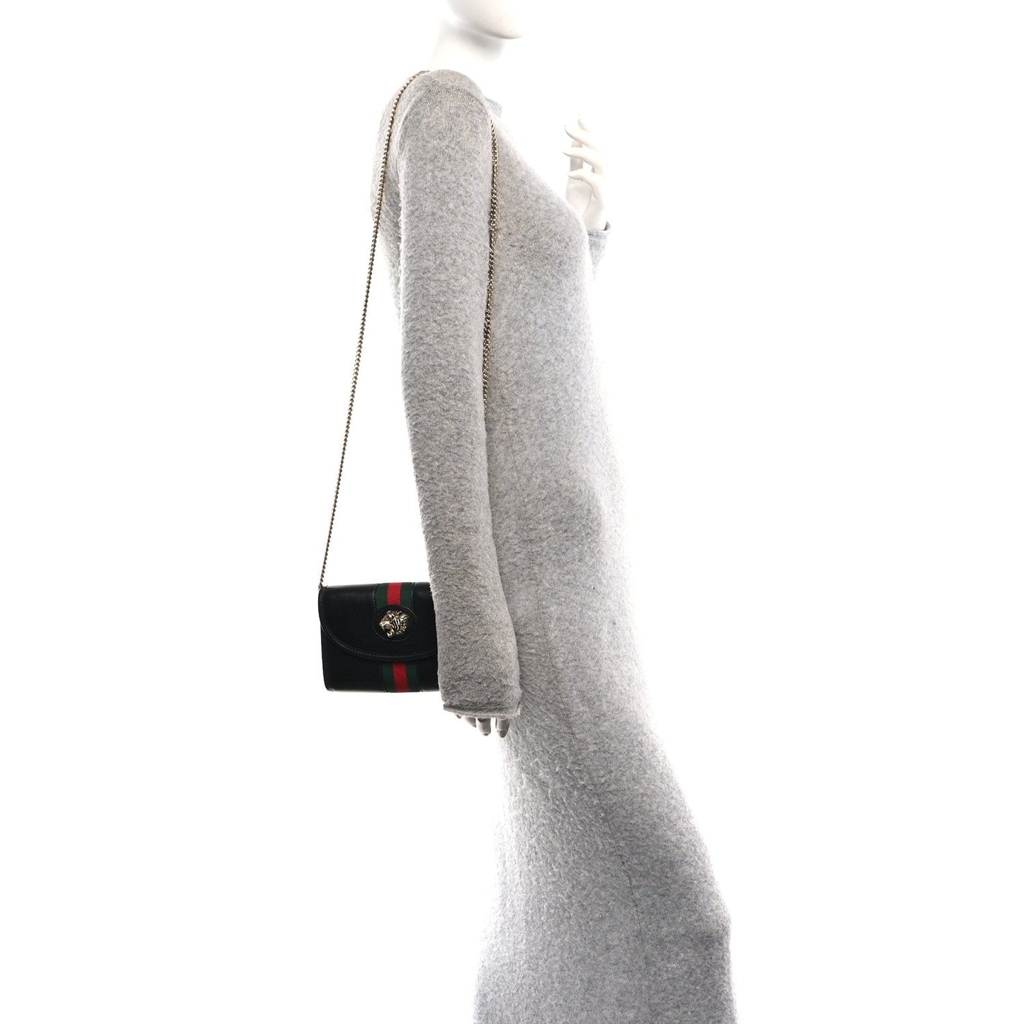 Textured Calfskin Web Mini Rajah Slim Flap Shoulder Bag Black