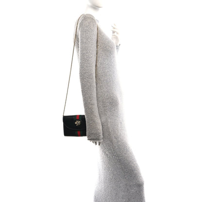 Textured Calfskin Web Mini Rajah Slim Flap Shoulder Bag Black