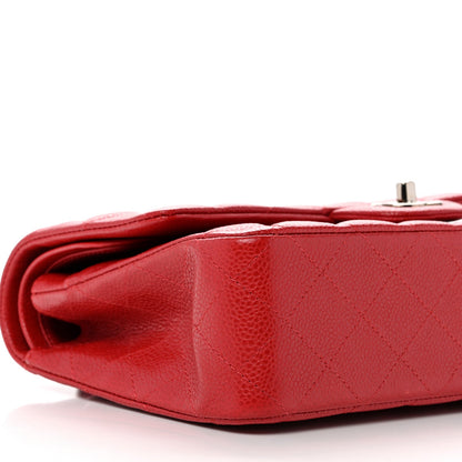Caviar Quilted Medium Double Flap Red