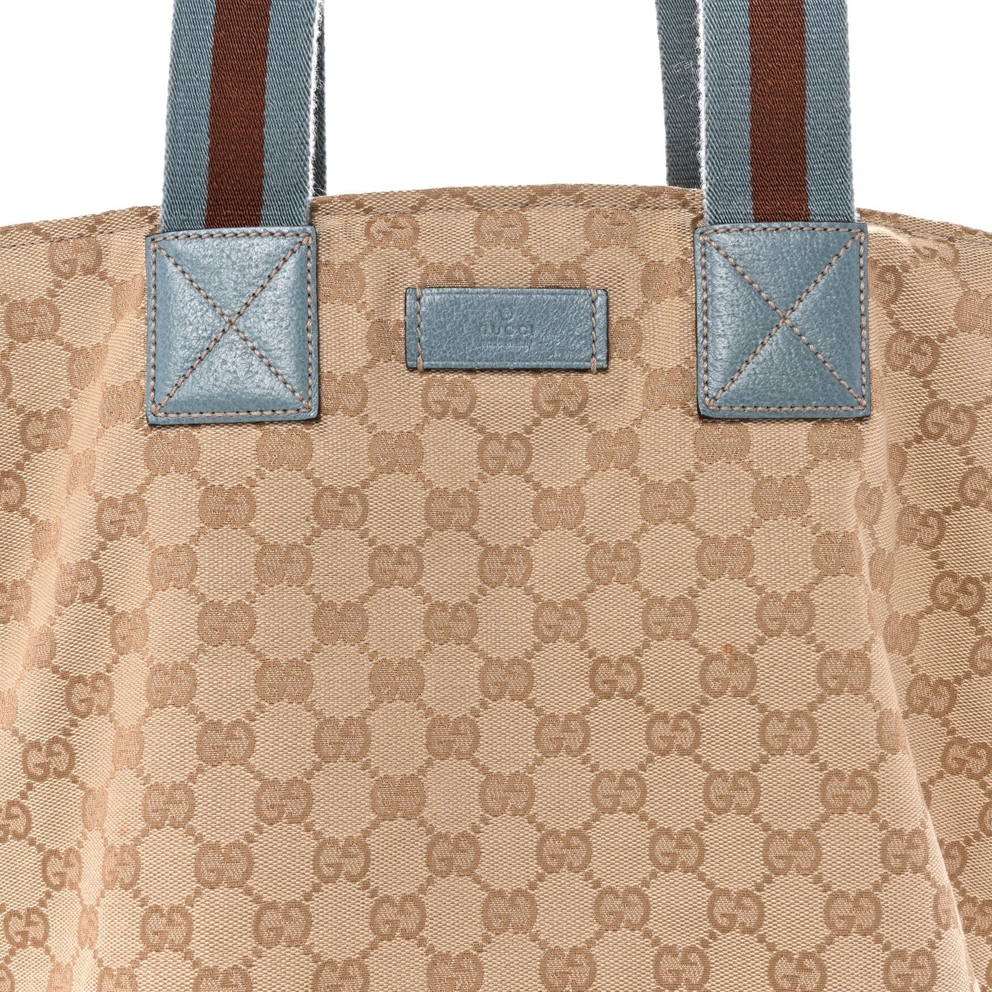 GG Monogram Large Web Handle Bucket Tote Blue
