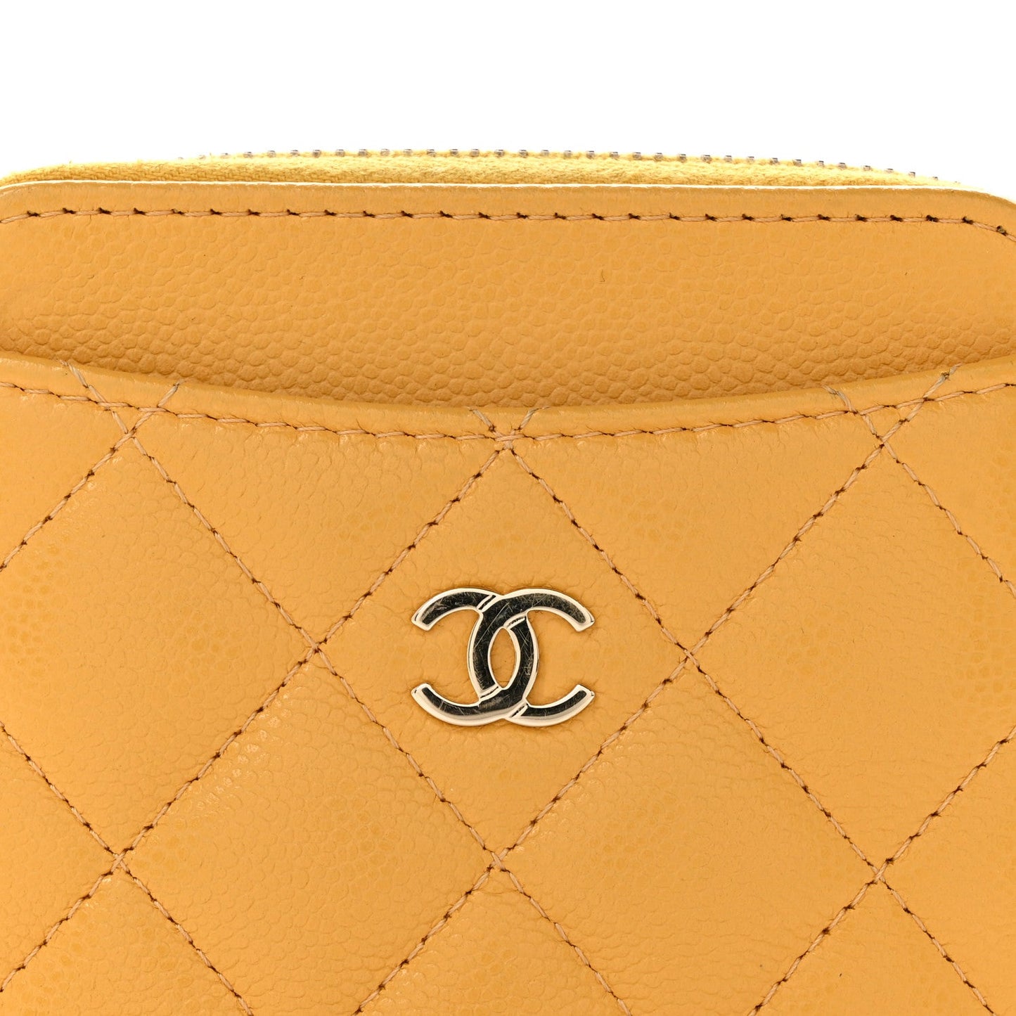 Caviar Quilted Zip Card Holder Wallet Yellow