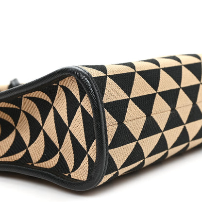Jacquard Saffiano Triangolo Symbole Embroidered Small Tote  Black Corda