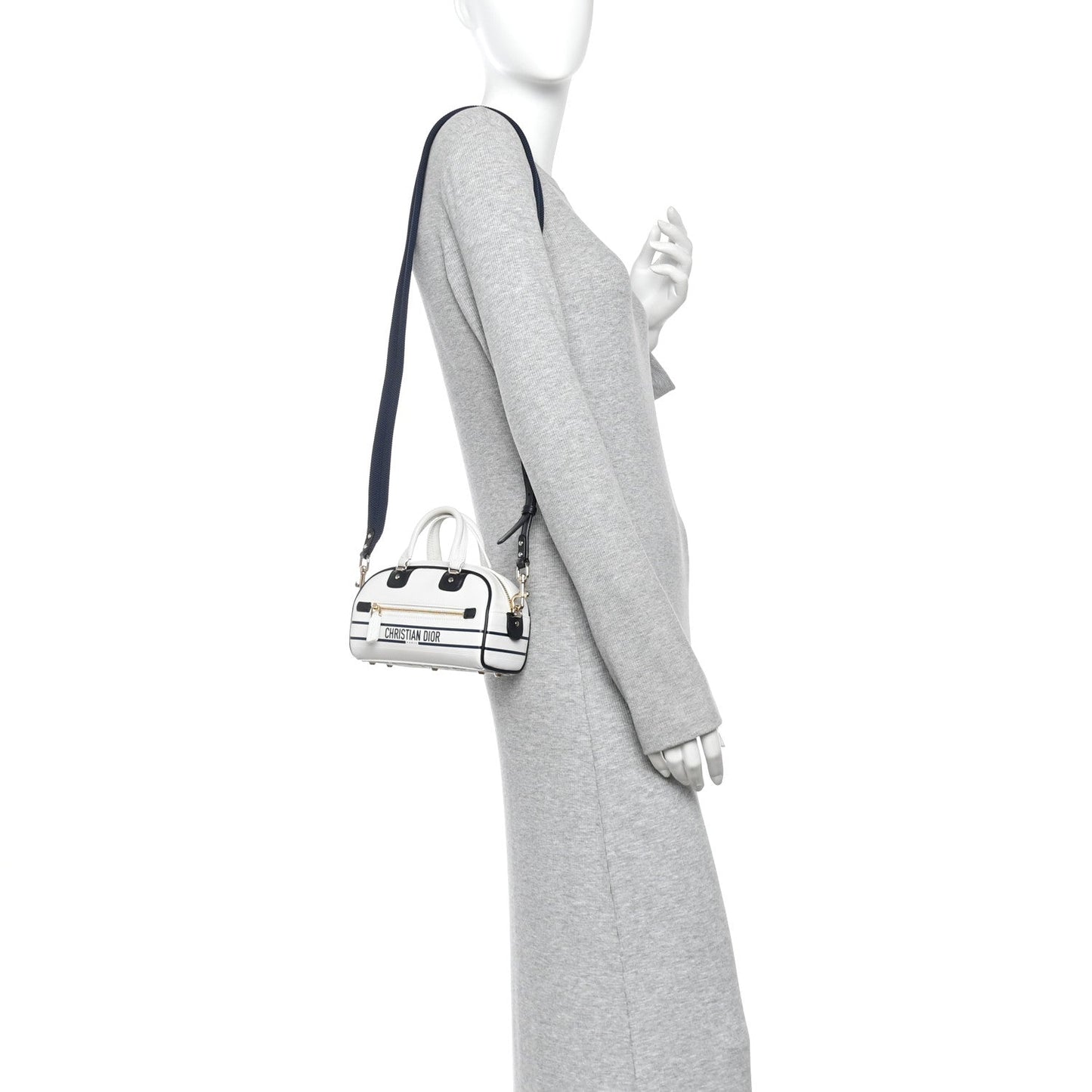 Calfskin Micro Dior Vibe Zip Bowling Bag White