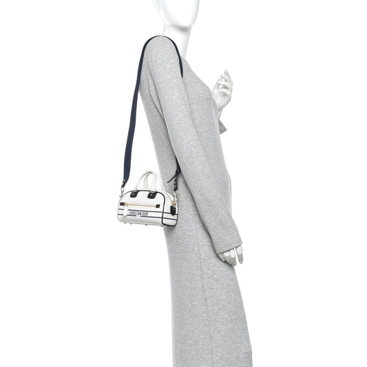 Calfskin Micro Dior Vibe Zip Bowling Bag White