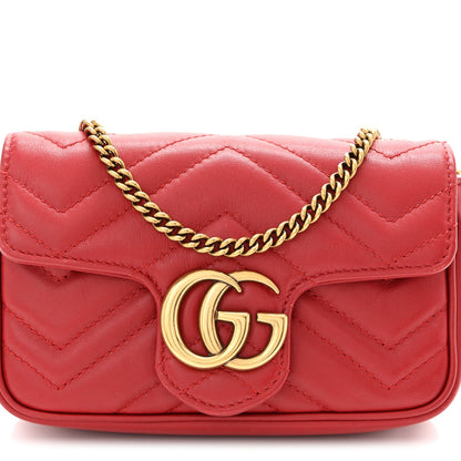 Calfskin Matelasse Super Mini GG Marmont Shoulder Bag Hibiscus Red