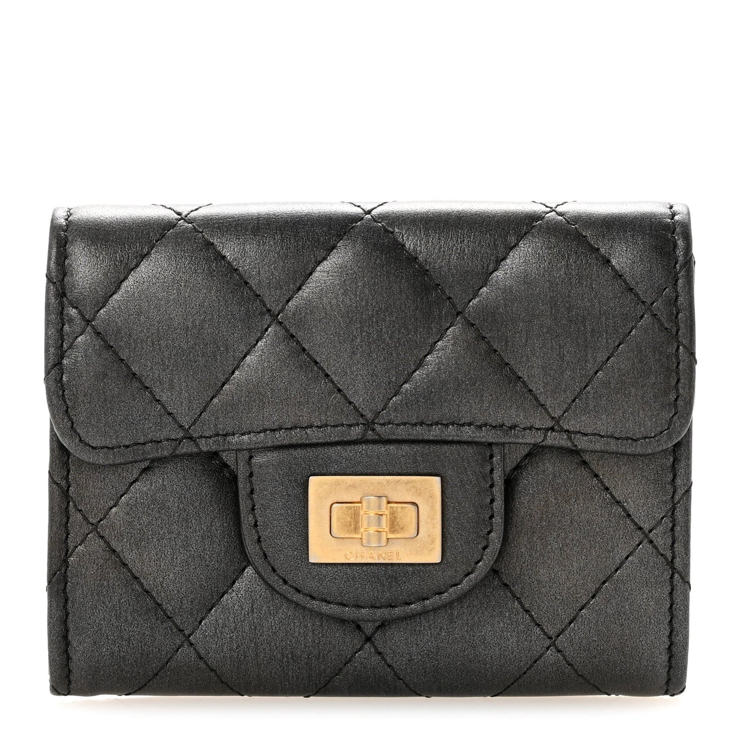 Metallic Calfskin Quilted Reissue Card Holder Wallet Charcoal