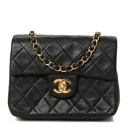 Lambskin Quilted Mini Square Flap Bag Black