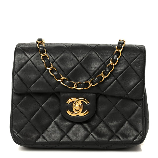 Lambskin Quilted Mini Square Flap Bag Black