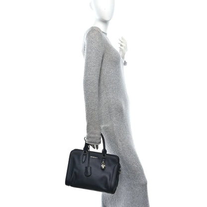 Alexander McQueen Pebbled Calfskin Small Skull Padlock Zip Around Tote Navy