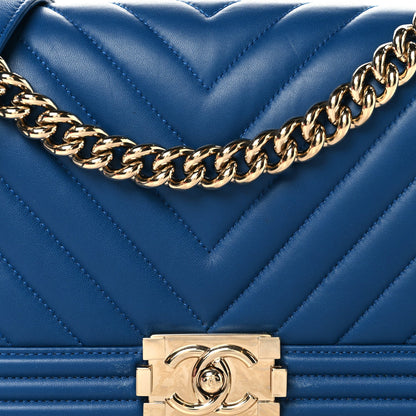Lambskin Chevron Quilted Medium Boy Flap Blue