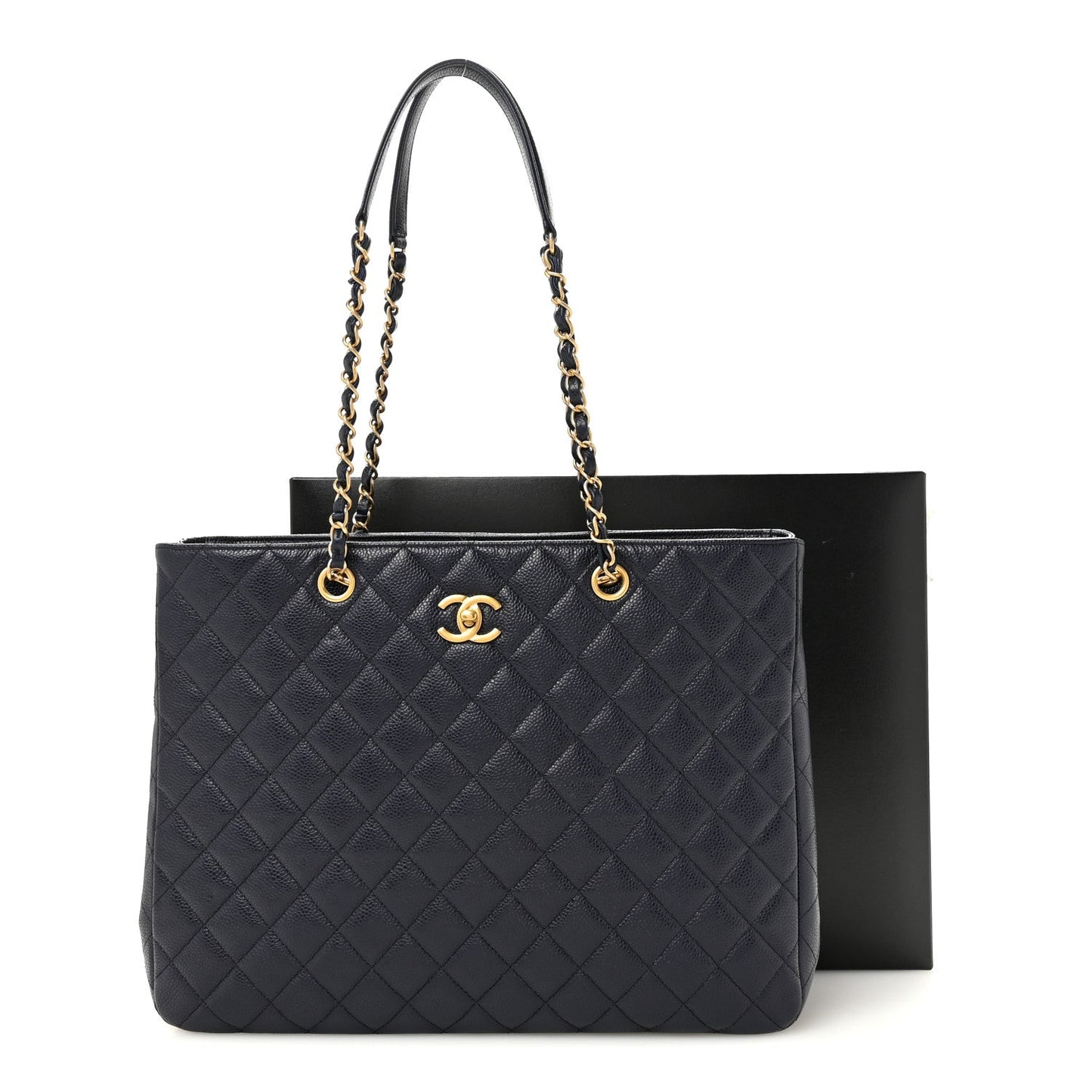 Caviar Quilted Large CC Shopping Tote Navy