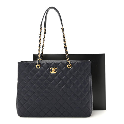 Caviar Quilted Large CC Shopping Tote Navy