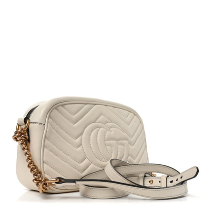Calfskin Matelasse Small GG Marmont Chain Shoulder Bag White