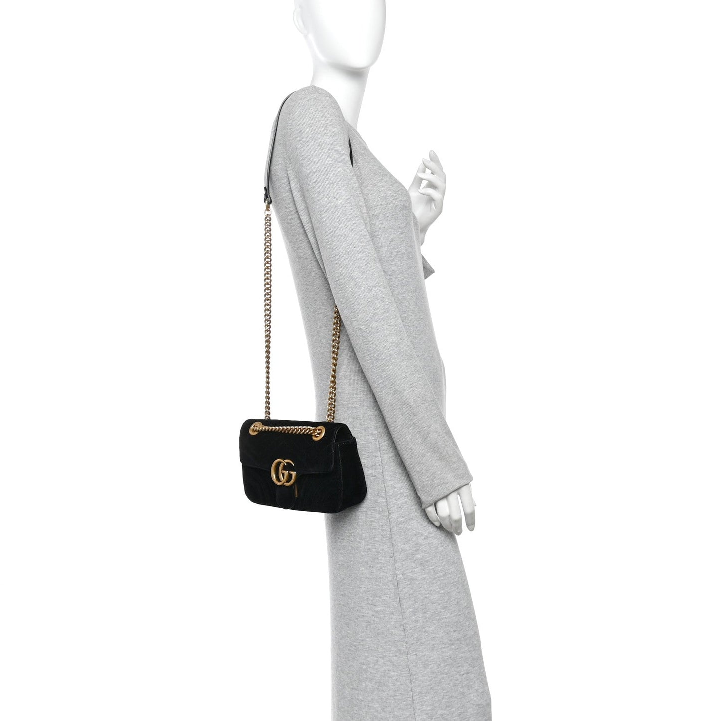 Velvet Matelasse Mini GG Marmont Shoulder Bag Black