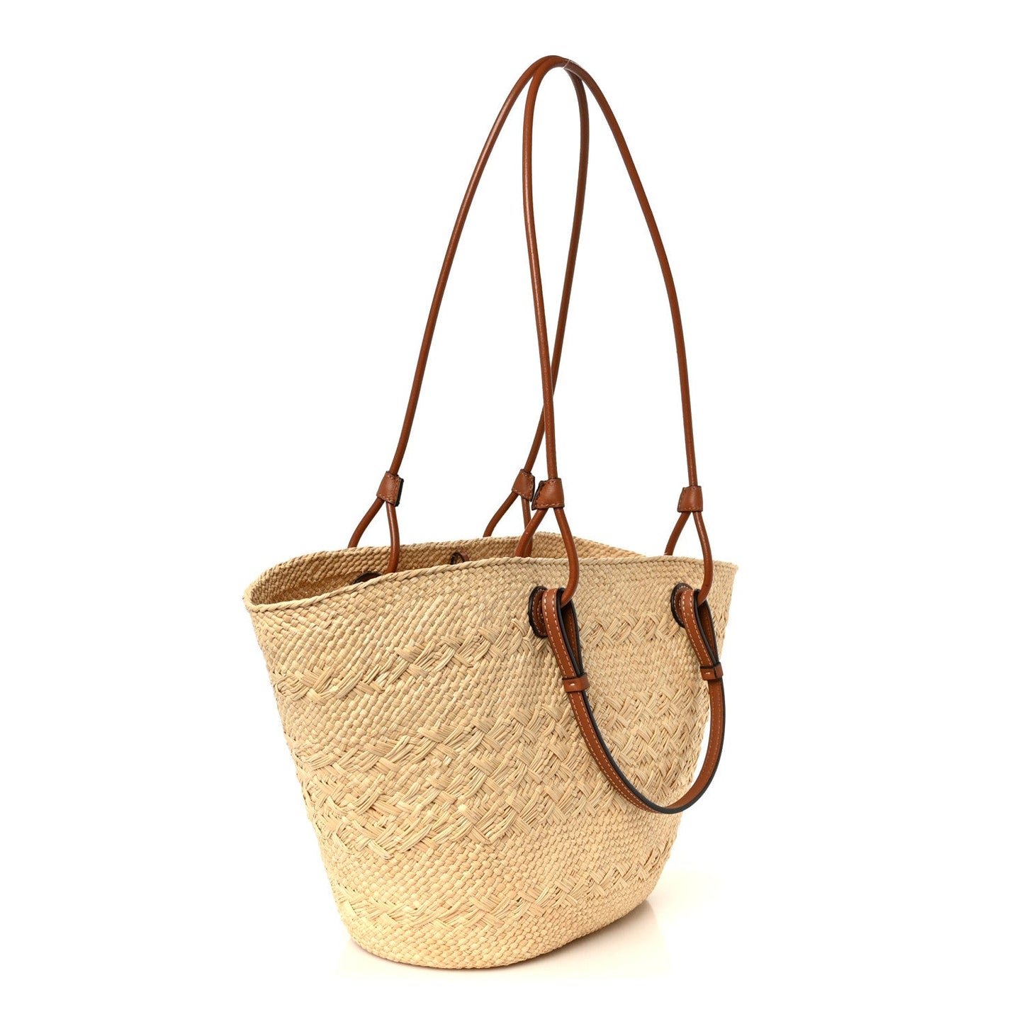 Calfskin Raffia Medium Anagram Basket Tote Bag Natural Tan
