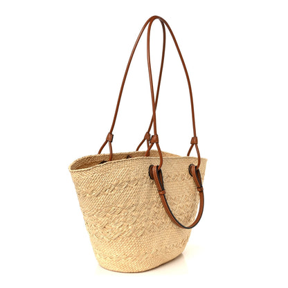 Calfskin Raffia Medium Anagram Basket Tote Bag Natural Tan