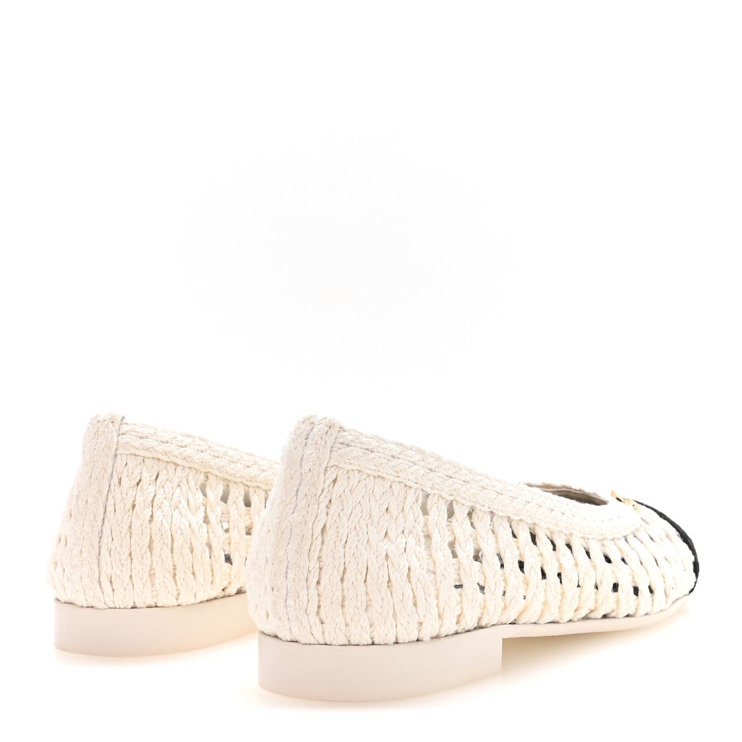 Mesh Crochet Cap Toe Ballerina Flats 39.5 White Black