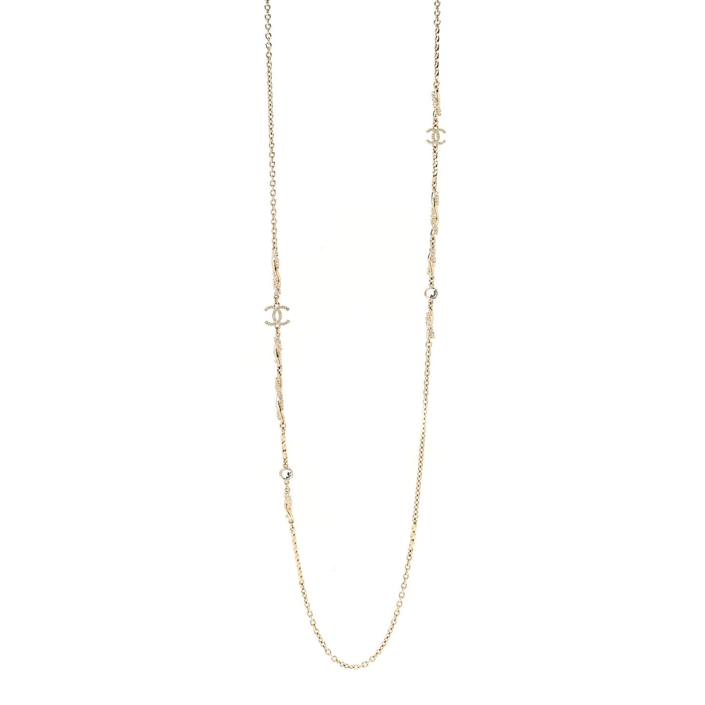 Crystal CC Twist Long Necklace Gold