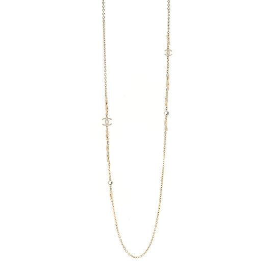 Crystal CC Twist Long Necklace Gold