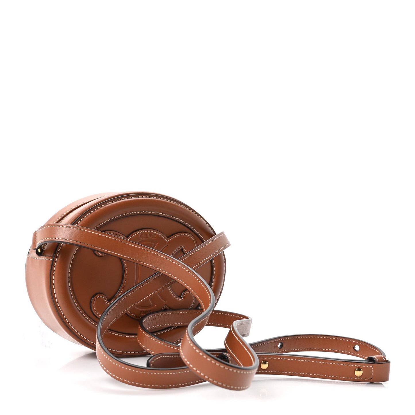 Smooth Calfskin Cuir Small Triomphe Oval Crossbody Purse Tan
