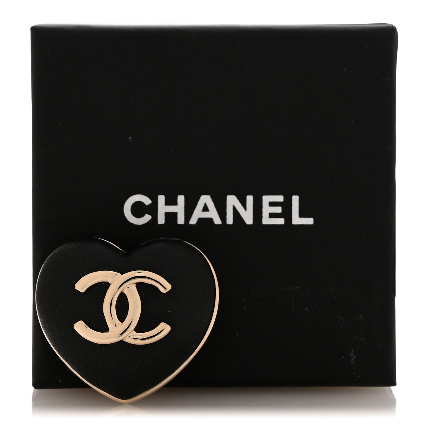 Lambskin CC Heart Brooch Gold Black