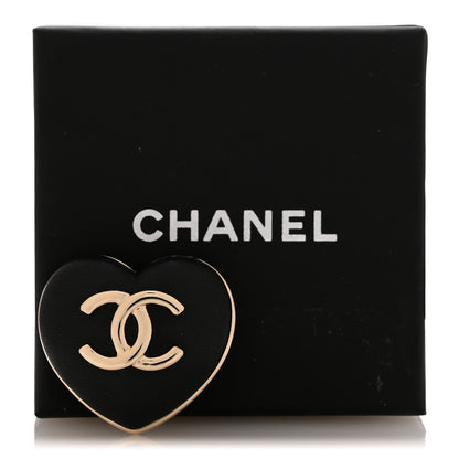 Lambskin CC Heart Brooch Gold Black