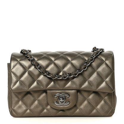 Iridescent Caviar Quilted Mini Rectangular Flap Bronze